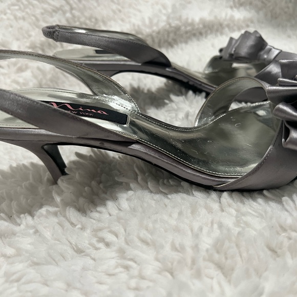 Nina Women's Silver Heels with Ruffle Detail - Picture 2 of 5